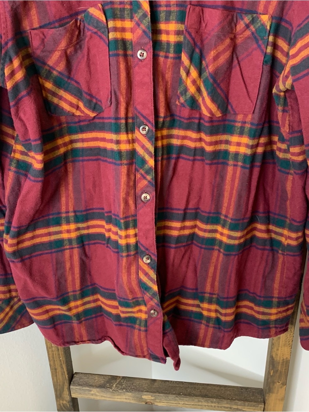 Natural Reflections Maroon Plaid Button-Up Shirt Stripes Size L - Picture 3 of 6